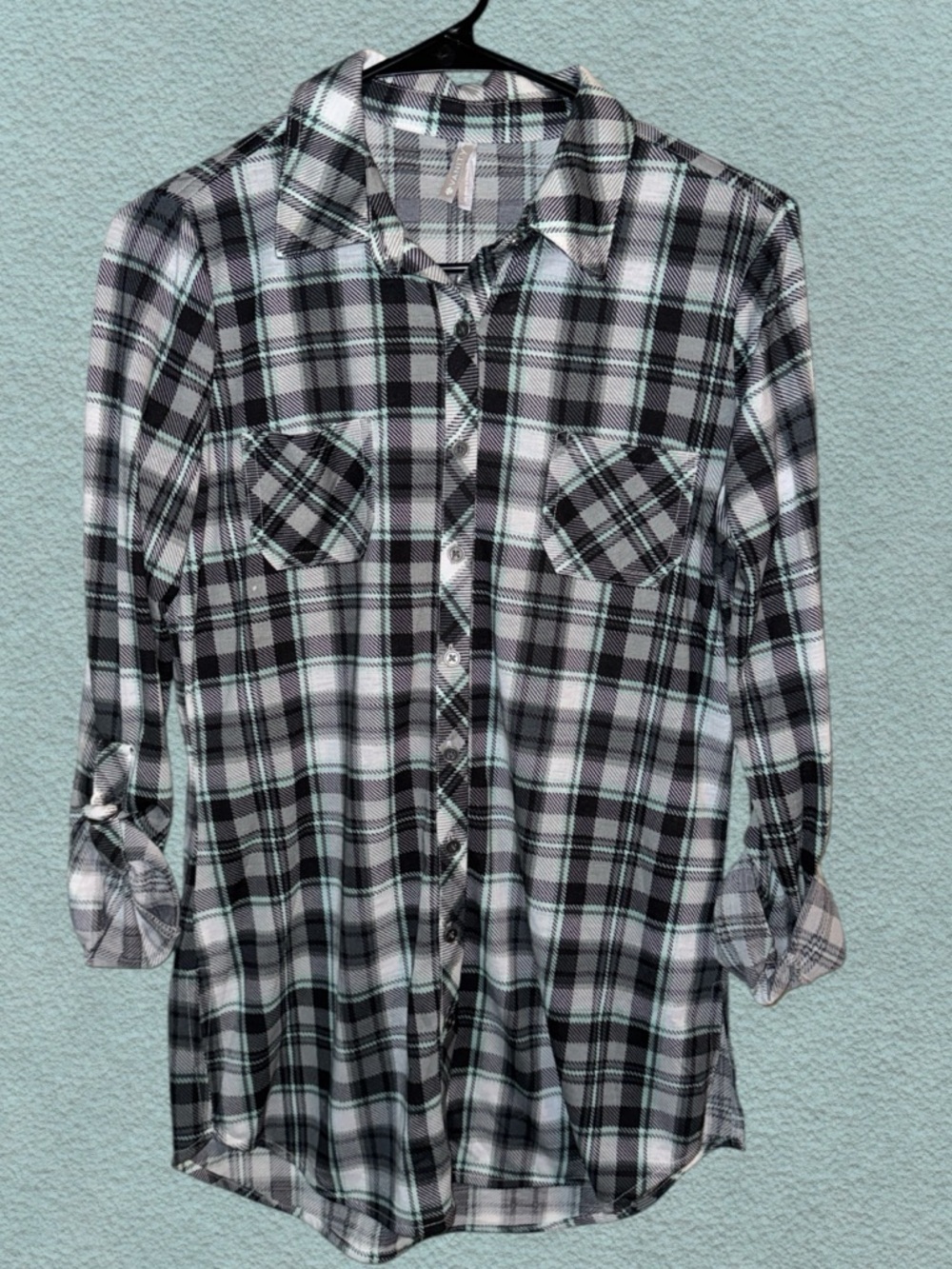 NWT-Vanity Black/Teal Long Button-Up Shirt